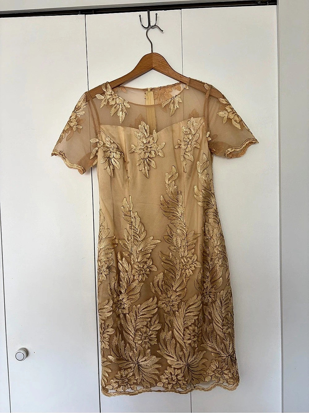 Floral Embroidered Mini Dress in Brown Like New
